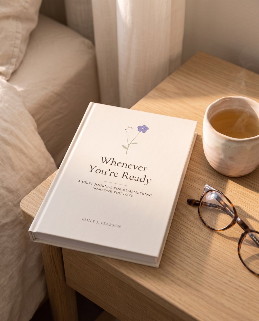 The journal on a bedside table in morning light